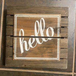 Wooden hello sign